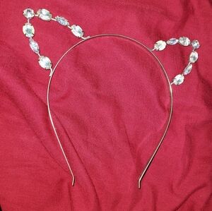 Sliver Tone Metal Headband with Jem Stone Cat Ears